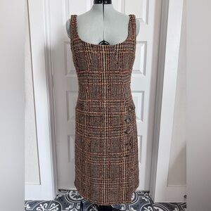 Dolce & Gabbana Sleeveless Plaid Tweed Shift Dress in Brown